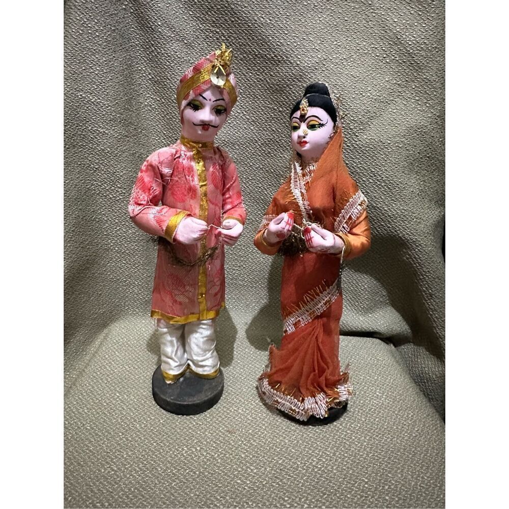 Vintage Handmade Terracotta Clay Indian Dolls Figurine Man Women Sculpture 13”